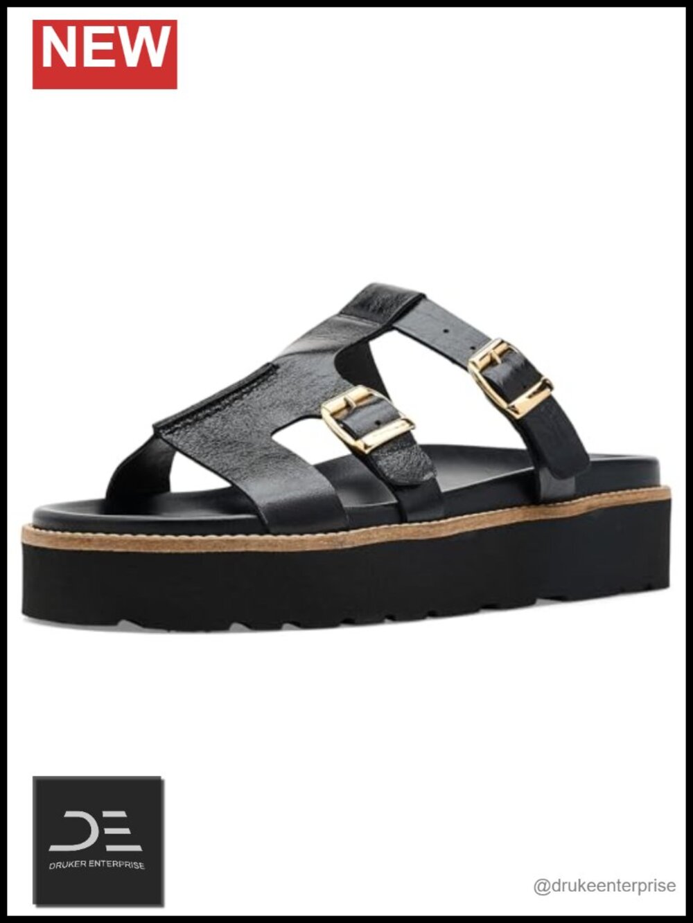 Eric Michael Nedra Leather Wedge Sandals Slip On Adjustable Buckle